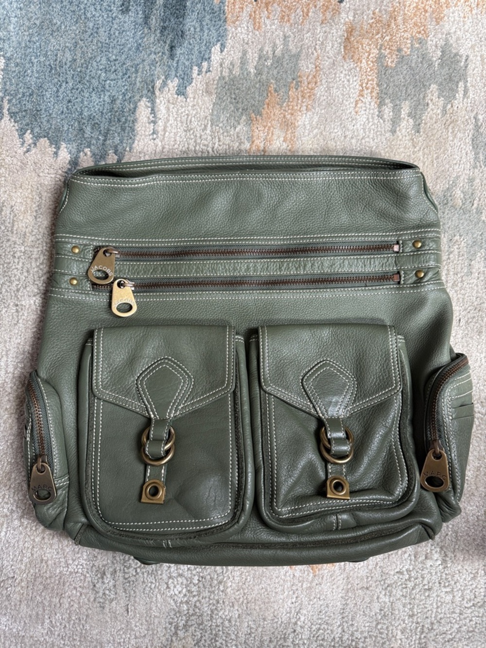 Marc Jacobs Olive Green Leather Multi-Pocket Satchel